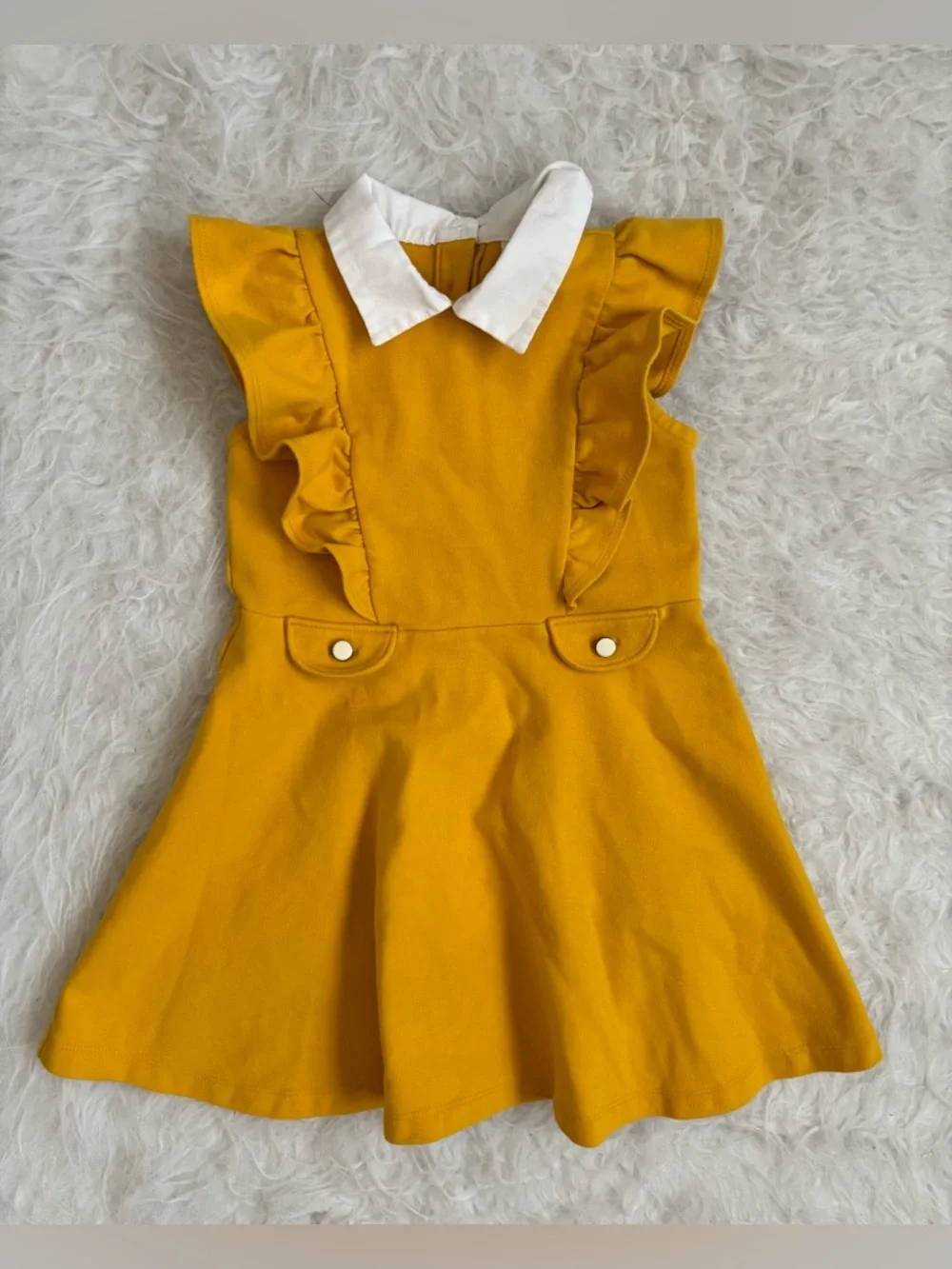 Janie and Jack Girls Preppy & Polished Mustard Yellow Dress with White Collar